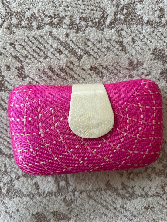 Handbags - Lea Nealon Pink Woven Straw Clutch Crossbody Bag Resort Vacation